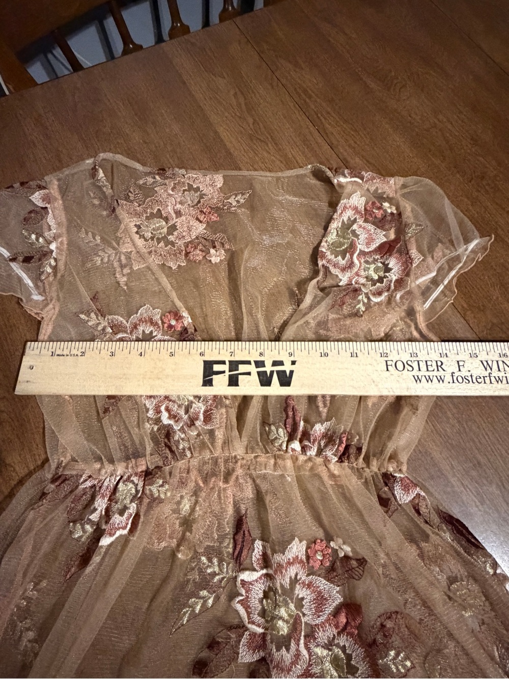 Boho Stretchy Sheer Floral Embroidered Mesh Tulle Mini Dress Overlay Brown Beige - Picture 2 of 8